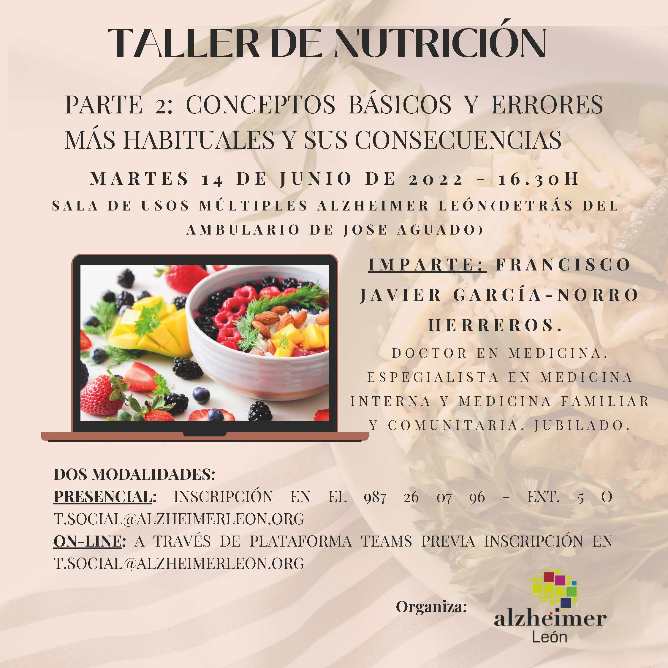 cartel del segundo taller sobre nutrición organizado por Alzheimer León