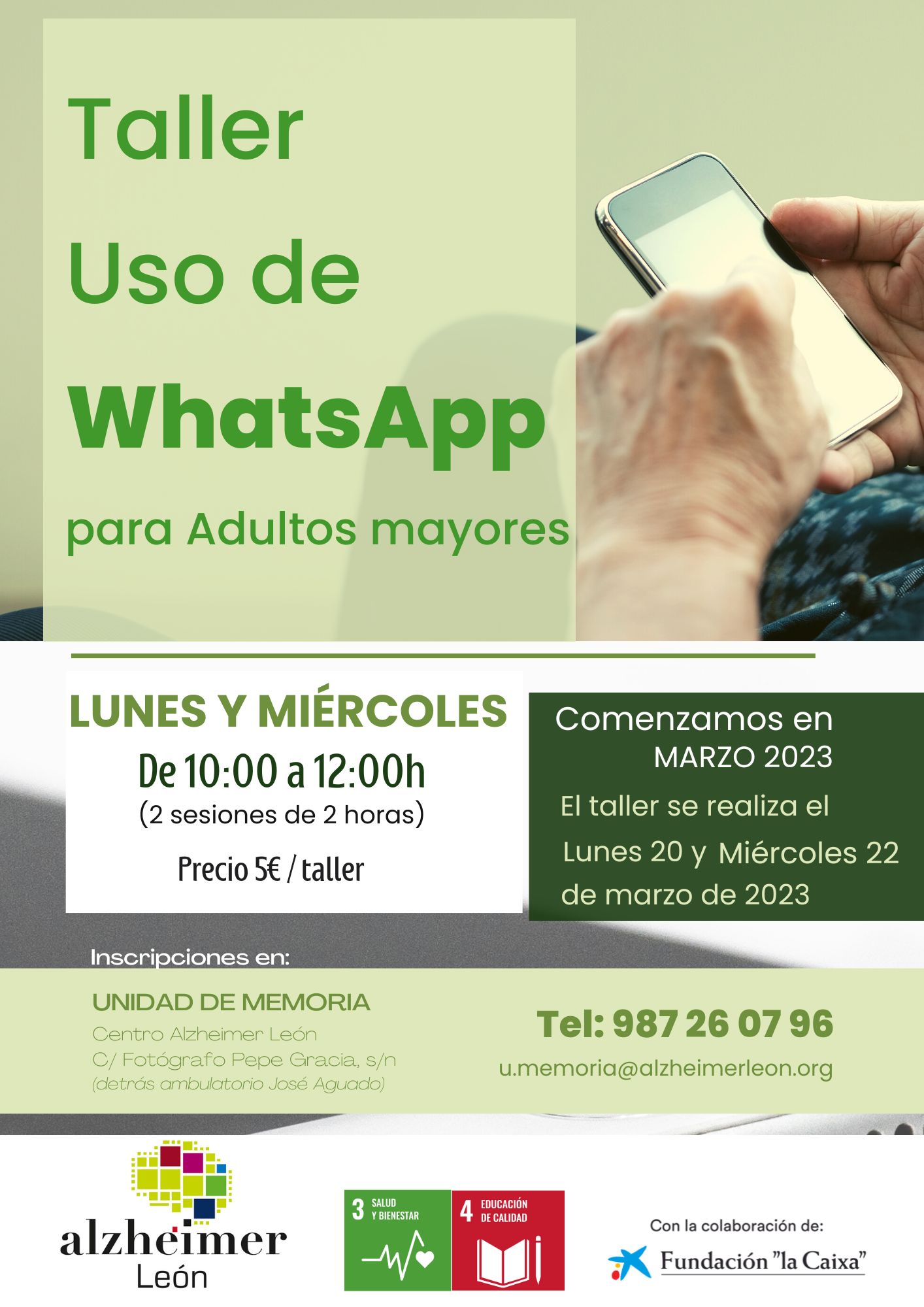 cartel taller uso del whatsapp y aprender a usar mi móvil 2023
