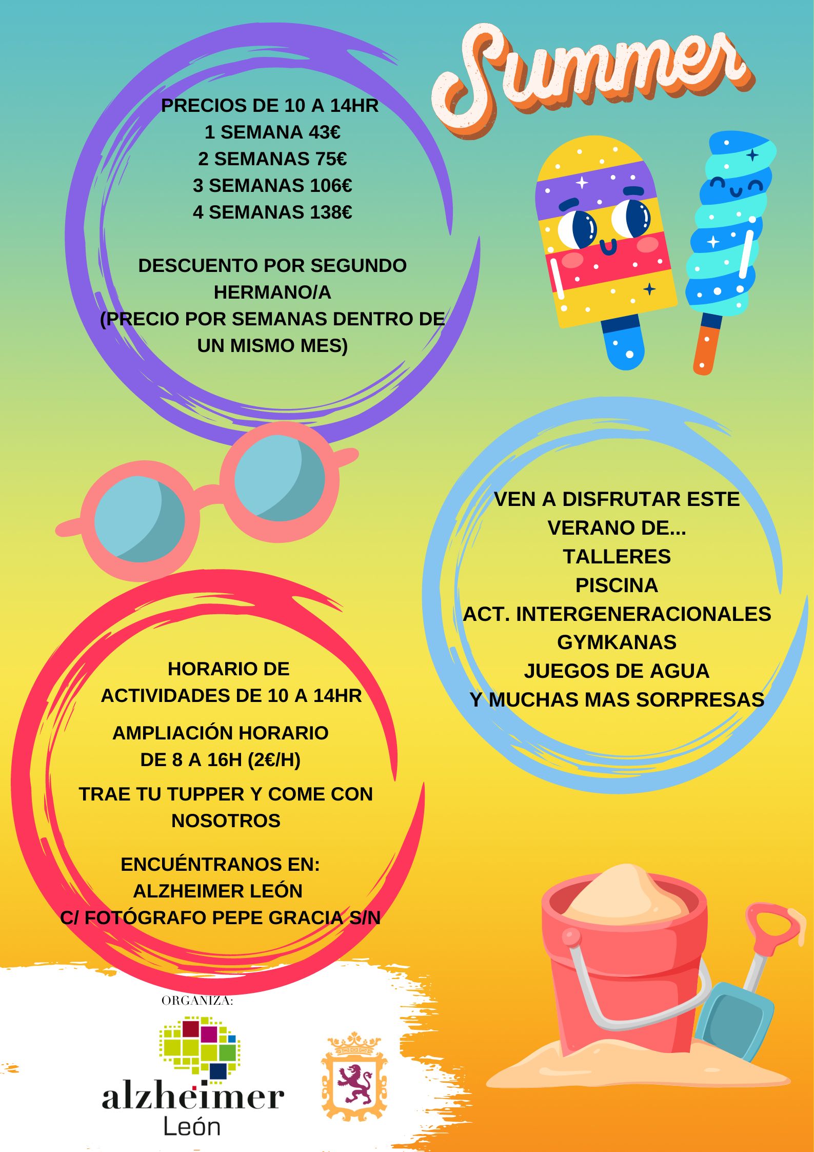 cartel Ludoteca Programa de actividades y horario Ludoteca Actívate Junior verano 2023 de Alzheimer León
