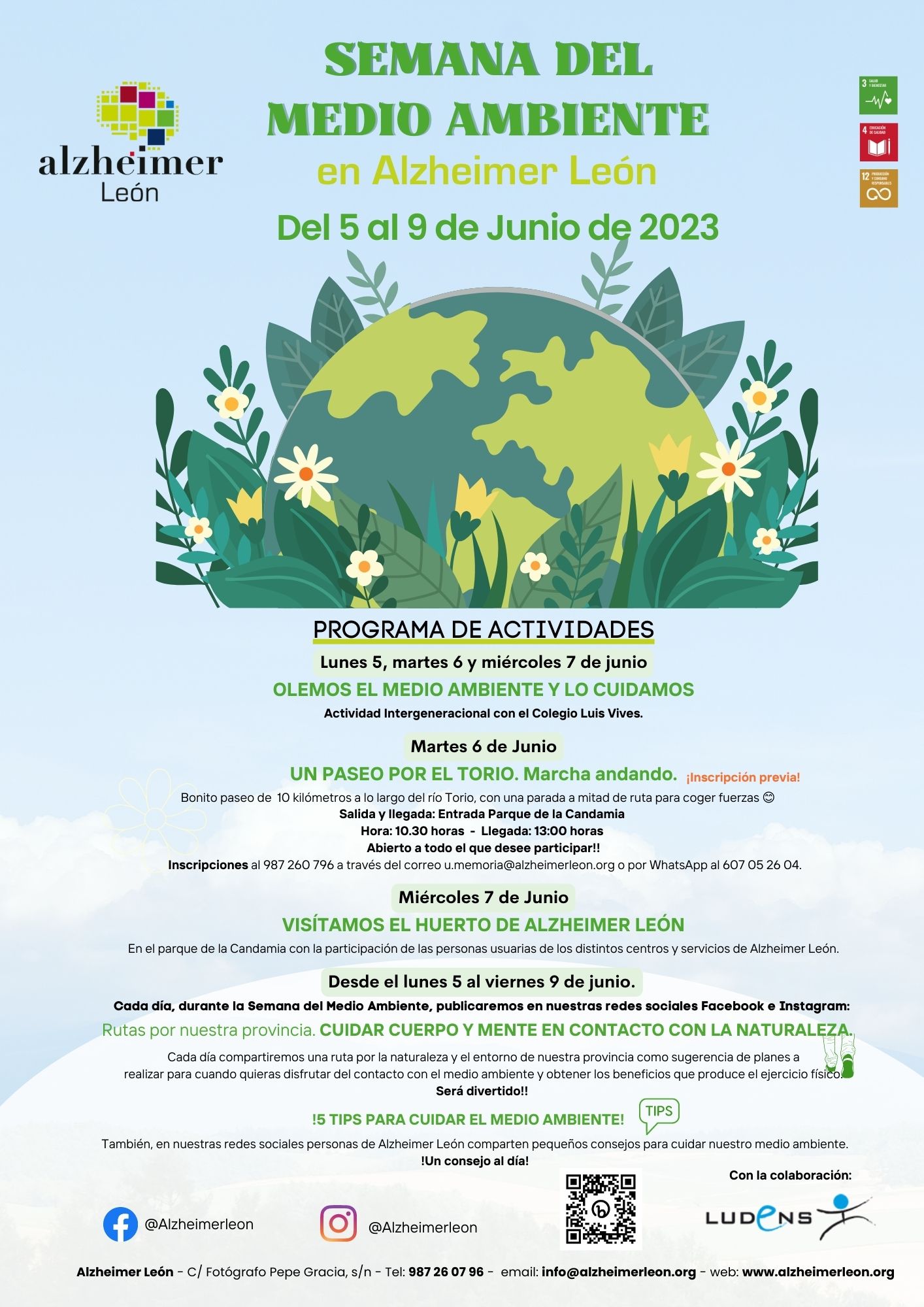 cartel con programa de actividades Semana del medio ambiente en Alzheimer León 2023