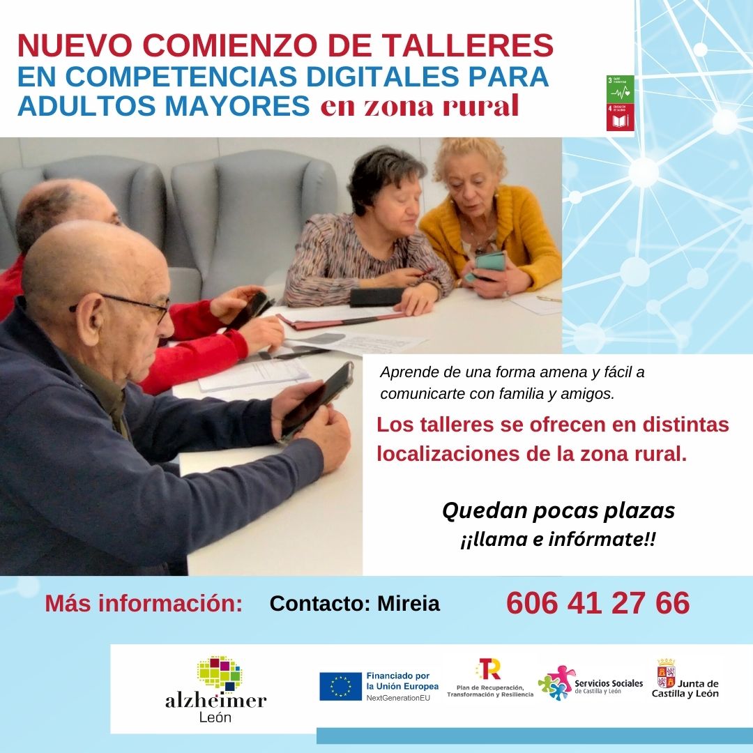 talleres para adultos mayores en competencias digitales en la zona rural. Servicio de promoción de autonomía personal de Alzheimer León