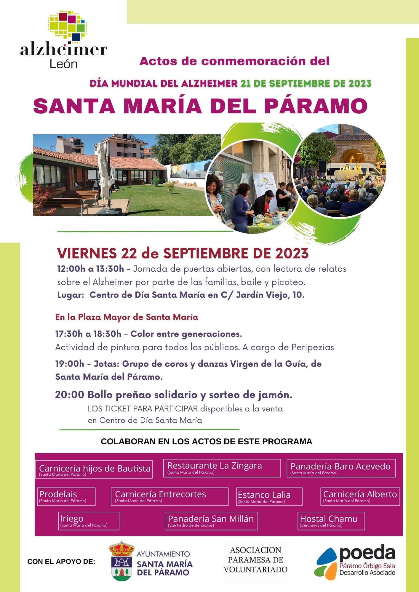 cartel programa actos Día Mundial del Alzheimer Centro Día Santa María del Páramo 2023